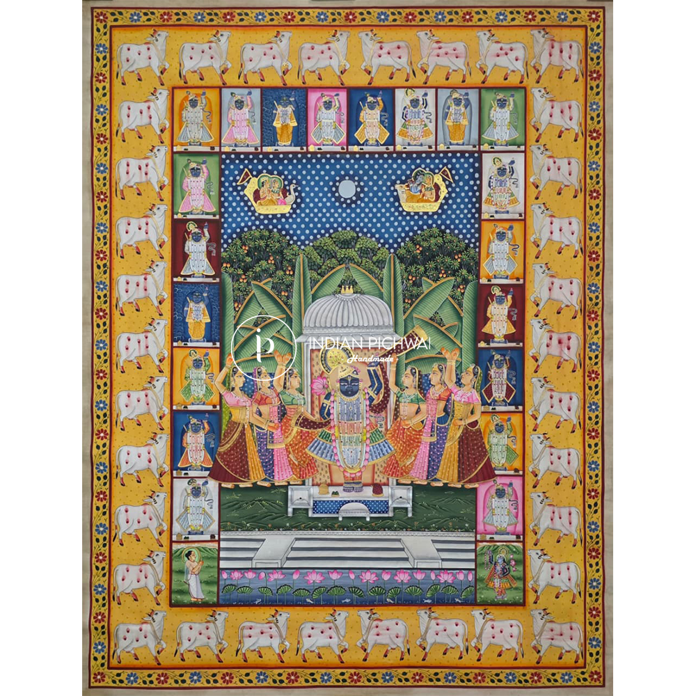 Sharad Purnima Mahotsav – Shrinath Ji 24 Swaroop Pichwai, Handpainted, 36”x48”, Unframed