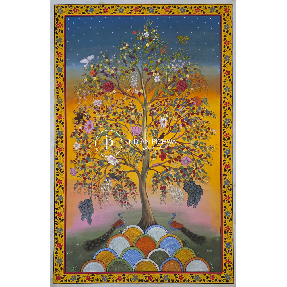 Tree of Life : Kalpavriksha : The Wish-Fulfilling Tree Painting, Handpainted, 23”x36”, Unframed